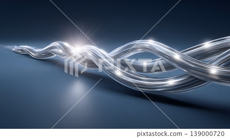 Abstract silver wire cable metal twist technology network connection Abstract silver wire cable metal twist technology network connection dark blue background, shiny metallic strand with light Abstract silver wire cable metal twist technology network connection Abstract silver wire cable metal twist technology network connection dark blue background, shiny metallic strand with light 139000720