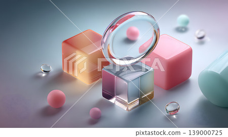 Abstract glass cube pastel sphere 3d render minimal geometric translucent abstract glass cube and pastel geometric shape still life, soft studio light and reflection, modern minimal background Abstract glass cube pastel sphere 3d render minimal geometric translucent abstract glass cube and pastel geometric shape still life, soft studio light and reflection, modern minimal background 139000725