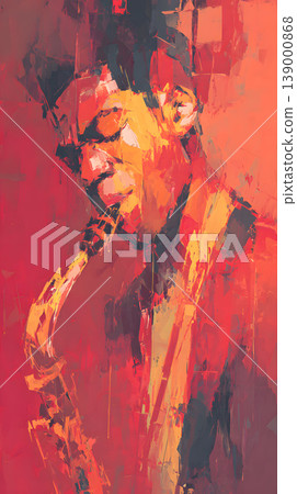 Jazz saxophone musician portrait abstract painting Jazz saxophone musician portrait abstract painting with expressive brushstroke, warm red orange palette, live music atmosphere, modern wall art Jazz saxophone musician portrait abstract painting Jazz saxophone musician portrait abstract painting with expressive brushstroke, warm red orange palette, live music atmosphere, modern wall art 139000868