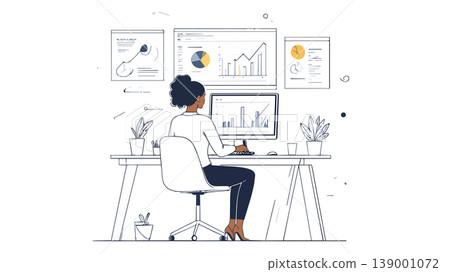 Analyzing business data, working online in an office Analyzing business data, working online in an office 139001072