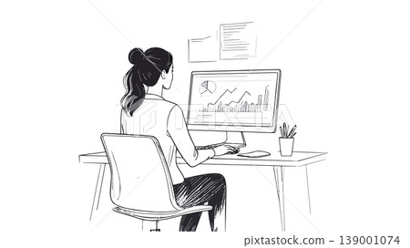 Businesswoman analyzing data on computer monitor 139001074