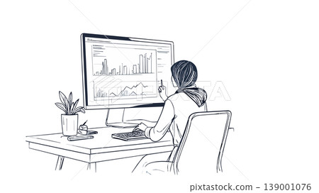 Businesswoman analyzing financial data on computer screen Businesswoman analyzing financial data on computer screen 139001076
