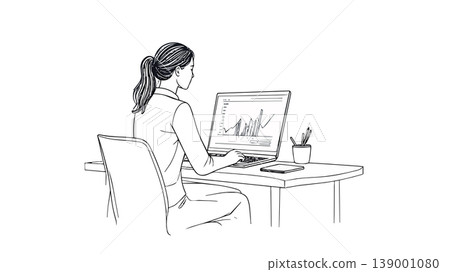 Businesswoman analyzing data working online with laptop 139001080