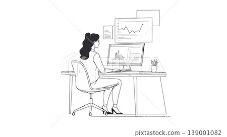 Businesswoman working online managing finances and data Businesswoman working online managing finances and data 139001082