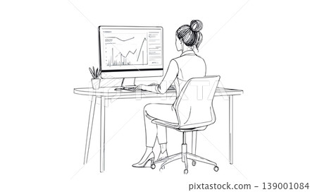 Businesswoman working on computer analyzing financial data Businesswoman working on computer analyzing financial data 139001084