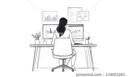 Businesswoman working on computer analyzing financial data Businesswoman working on computer analyzing financial data 139001085