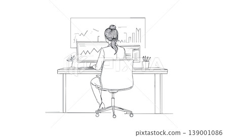 Businesswoman analyzing data on computer and charts Businesswoman analyzing data on computer and charts 139001086