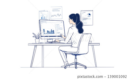 Businesswoman analyzing charts and graphs working remotely 139001092