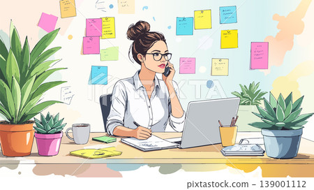 Businesswoman talking on phone and writing notes Businesswoman talking on phone and writing notes 139001112