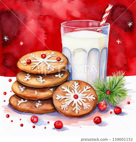 Christmas gingerbread cookies and milk celebrating holidays 139001152