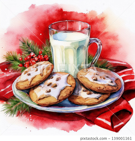 Christmas cookies and milk for santa watercolor Christmas cookies and milk for santa watercolor 139001161