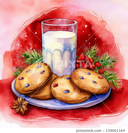 Christmas cookies and milk watercolor illustration Christmas cookies and milk watercolor illustration 139001164