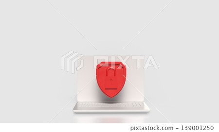 Cyber Security Protection Concept with Laptop and Shield Lock 3d render. 139001250