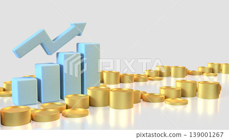 Financial Growth Concept With Rising Bar Chart And Gold Coins 3d render. 139001267