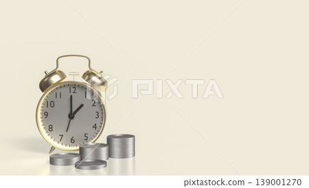 Time And Money Concept With Alarm Clock And Stacked Coins 3d render. 139001270