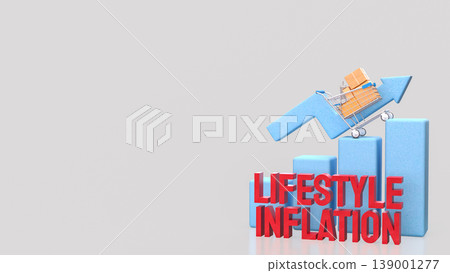 Lifestyle Inflation Growth Concept With Rising Spending And Shopping Cart Trend 3d render. 139001277