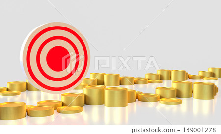 Financial Target Achievement Concept With Bullseye And Gold Coins Investment 3d render. 139001278