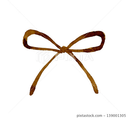 Simple ribbon made from brown string - hand-drawn watercolor illustration material 139001305