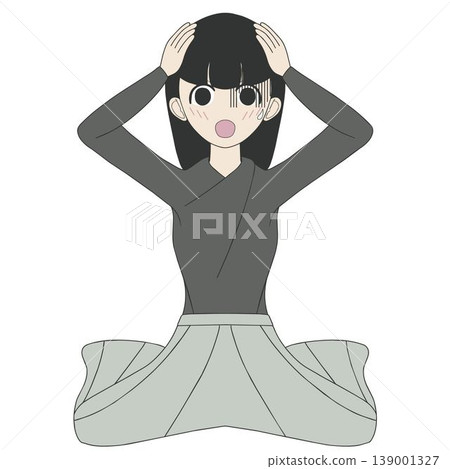 A woman clutches her head in despair, appearing overwhelmed by failure, shock, and stress. 139001327