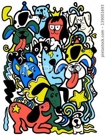 Isolated separated layered colorful cartoon dogs with playful expression and doodle style Isolated separated layered colorful cartoon dogs with playful expression and doodle style 139001693