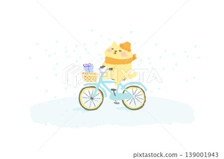 冬日騎腳踏車的可愛貓咪-手繪插畫素材 冬日騎腳踏車的可愛貓咪-手繪插畫素材 139001943