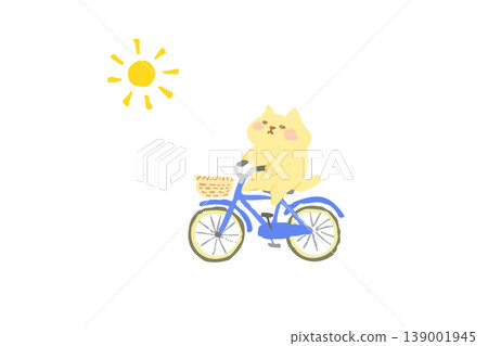 可愛的貓咪享受騎自行車的樂趣 - 手繪插畫素材 139001945
