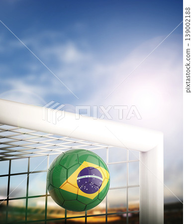 Soccer ball heading into the net 139002188