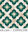 Ethnic seamless pattern with ikat floral geometric motif. Abstract vector rug textured traditional background. Tribal green ornament for fabric textile and carpet. 139002196