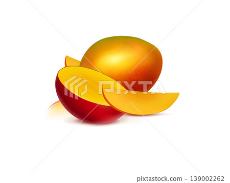 3d Mango whole and pieces realistic illustration 3d Mango whole and pieces realistic illustration 139002262