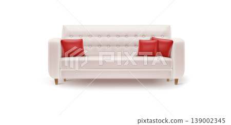 Beige white sofa and decor in living room 3D rendering 139002345