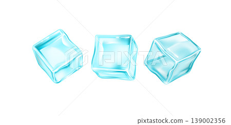 Blue ice cube set 3d render. Realistic transparent illustration Blue ice cube set 3d render. Realistic transparent illustration 139002356