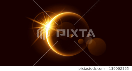 Bright solar eclipse with golden light flare effect realistic illustration 139002365
