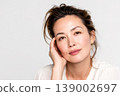 A woman who puts her hand on her cheek 139002697