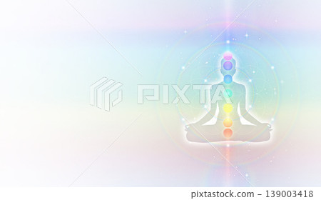 Rainbow gradient meditation yoga illustration | With left copy space - Healing background material Rainbow gradient meditation yoga illustration | With left copy space - Healing background material 139003418