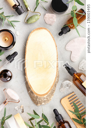 Natural Skincare and Wellness Products Flat Lay with Copy Space Natural Skincare and Wellness Products Flat Lay with Copy Space 139003495