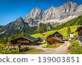 Scattered alpine chalets on the meadow, Ramsau am Dachstein, Austria 139003851