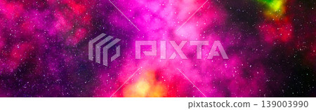 Panoramic neon space background. Vibrant pink and magenta glowing nebula clouds texture. Panoramic neon space background. Vibrant pink and magenta glowing nebula clouds texture. 139003990
