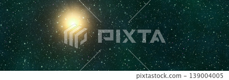 Majestic universe starfield panorama. Brilliant star shining in vast dark teal night sky. Astronomy backdrop. Majestic universe starfield panorama. Brilliant star shining in vast dark teal night sky. Astronomy backdrop. 139004005