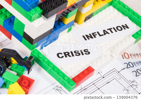 House under construction made of toy blocks, money, housing plan, inscription crisis and inflation House under construction made of toy blocks, money, housing plan, inscription crisis and inflation 139004376