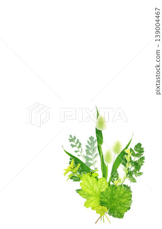 Botanical arrangement of Lagurus and seasonal greenery: Vertical orientation, with space for copying. 139004467