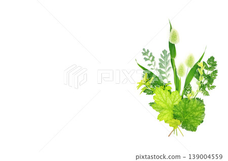 Botanical arrangement of Lagurus and seasonal greenery: Horizontal orientation, with space for copying. 139004559