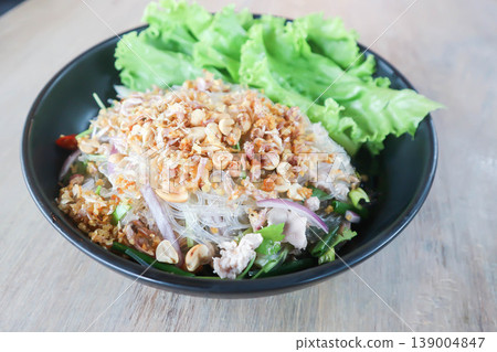 vermicelli and minced pork salad or spicy salad or noodles salad, Thai spicy salad ,mung bean noodles salad vermicelli and minced pork salad or spicy salad or noodles salad, Thai spicy salad ,mung bean noodles salad 139004847