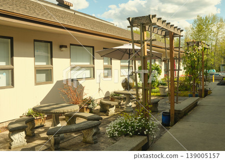 Pergolas for Flowers. A Backyard for Relaxation. Pergolas for Flowers. A Backyard for Relaxation. 139005157