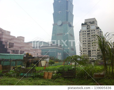 台灣台北 - 2011年12月2日：台灣歷史風景之旅：信義規劃區台北101大樓、台北世界貿易博物館“最美花園” 139005836