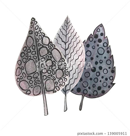 leaf doodle composition watercolor leaf doodle composition watercolor 139005911
