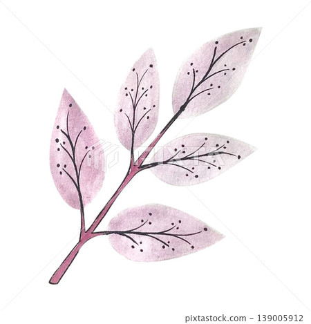 pink leaf doodle watercolor pink leaf doodle watercolor 139005912