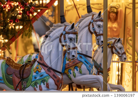 horse statue in the merry go around. The carousel evolved from this equestrian training. The horse symbolized nobility, power, and the chivalric ideal. horse statue in the merry go around. The carousel evolved from this equestrian training. The horse symbolized nobility, power, and the chivalric ideal. 139006197