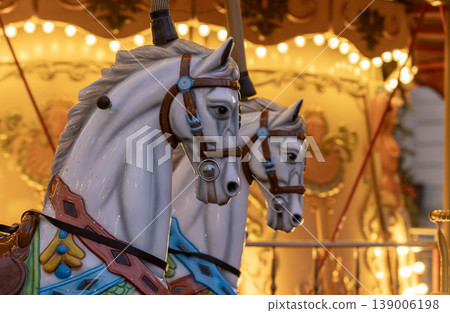 horse statue in the merry go around. The carousel evolved from this equestrian training. The horse symbolized nobility, power, and the chivalric ideal. horse statue in the merry go around. The carousel evolved from this equestrian training. The horse symbolized nobility, power, and the chivalric ideal. 139006198