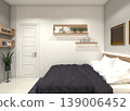 Minimalist Modern Master Bedroom with King Size Bed and Wood Accents - 3D Rendering 139006452