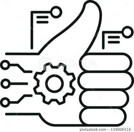 Ai automation thumbs up icon, digital approval gear symbol, technology success concept line art Ai automation thumbs up icon, digital approval gear symbol, technology success concept line art 139006518